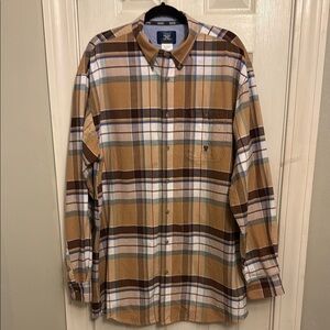 Tan and Brown Casual Button Down Shirt with Plaid Design #37